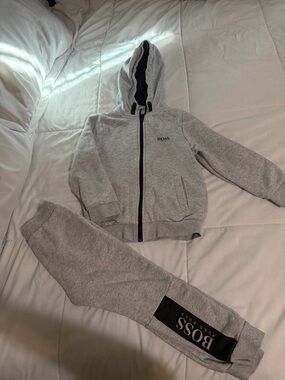 BOSS Kids Light Gray Hooded Zip Sweatshirt & Joggers Set